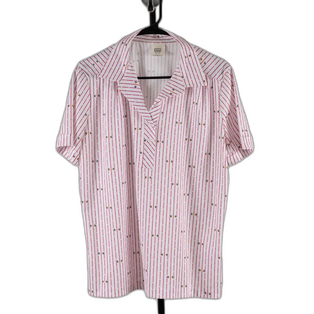 Vintage 70s Nikki striped pink and white blouse size 15/16